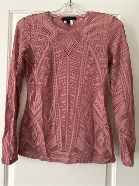 BCBGMaxAzria Dusty Rose Eyelet Lace Long-Sleeve Top